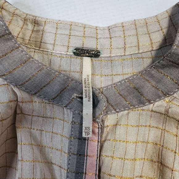 Free People XS Buttondown Tunic Dress Plaid Long Sleeves Pink Gray, Oversized - Picture 11 of 11